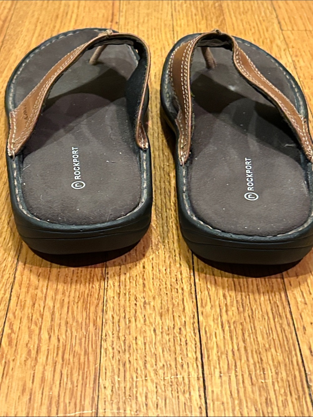 Rockport Brown and Black Men’s Leather Flip-Flops - Size 11 - Picture 8 of 11